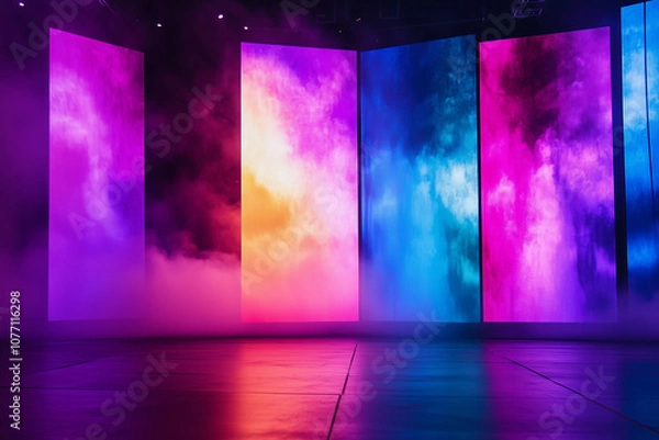 Fototapeta Large led projection screens. Colorful abstract background. Light show on the stage.
