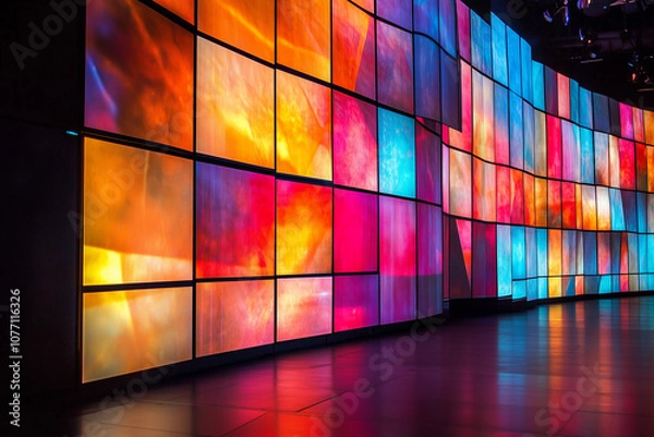 Fototapeta Large led projection screens. Colorful abstract background. Light show on the stage.
