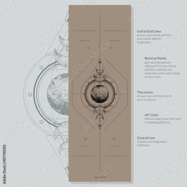 Fototapeta Alignment Yoga Mat design template. Vector illustration. Ready to print modern style. Perfect support in any asana, for the most demanding yogis with beautiful sybol in the center point inspired by