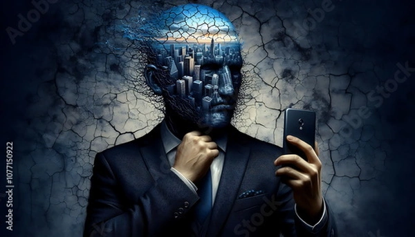 Obraz Creating a New Path in Business and Never Giving Up , New Technology , How to Make Money ,Smart , Cybersecurity , Superhero Businessman Facing Challenges ,Company Issues,  AI , 4K , Background