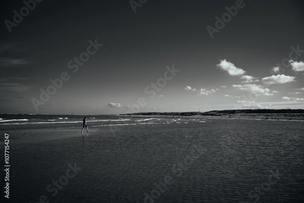 Fototapeta Strandidyll in schwarz weiß - dramatisch