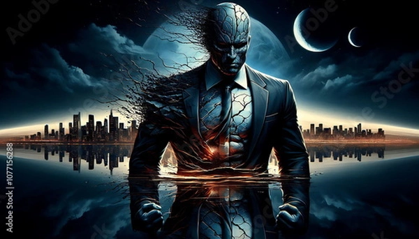 Obraz Creating a New Path in Business and Never Giving Up , New Technology , How to Make Money ,Smart , Cybersecurity , Superhero Businessman Facing Challenges ,Company Issues,  AI , 4K , Background