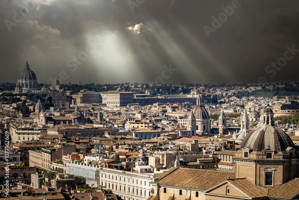Fototapeta view of Rome with  St. Peter Basilica