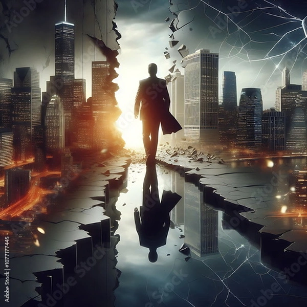 Obraz Creating a New Path in Business and Never Giving Up , New Technology , How to Make Money ,Smart , Cybersecurity , Superhero Businessman Facing Challenges ,Company Issues,  AI , 4K , Background