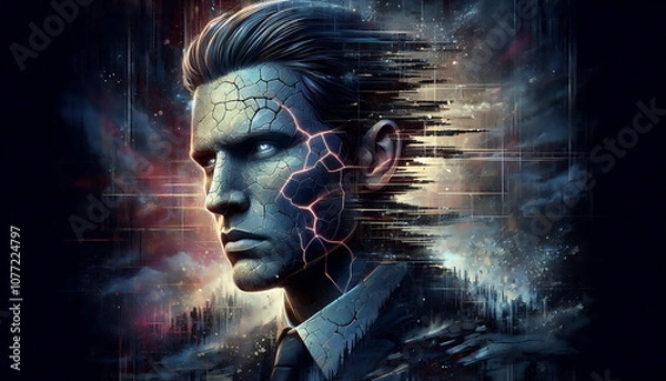 Obraz Creating a New Path in Business and Never Giving Up , New Technology , How to Make Money ,Smart , Cybersecurity , Superhero Businessman Facing Challenges ,Company Issues,  AI , 4K , Background