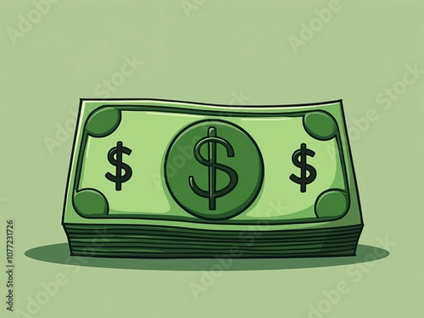 Obraz Stack of Dollar Bills on Green Background, Vector Money Illustration