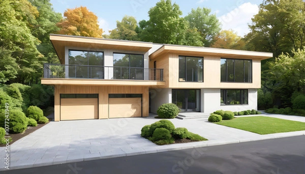 Fototapeta a house with a lot of windows and a driveway