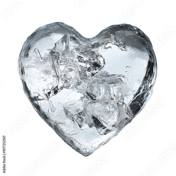 Fototapeta Heart Ice Cube Isolated on Transparent and White Background. Loving Winter Holiday Festive Winter Ice Dimond Sculpture Decoration. 