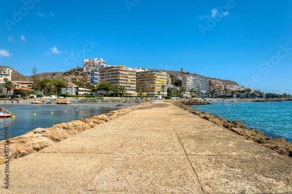 Fototapeta VIEW OF VARADERO BEACH FROM A BREAKWATER, HOLY POLA, SPAIN