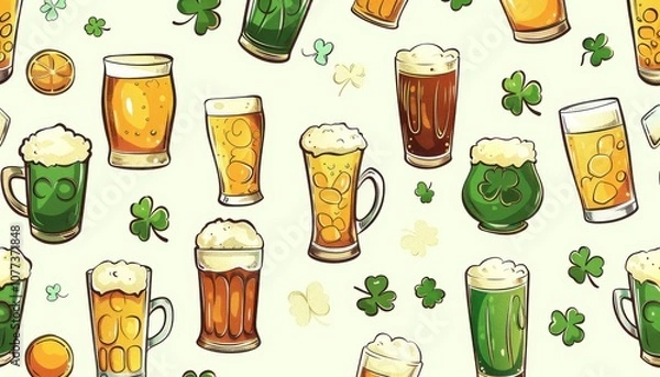 Obraz Irish beer and drinks pattern, Saint Patricks Day