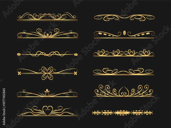 Fototapeta set of decorative vintage frames and borders.Vintage frames and scrollwork elements are decorated with gold. Classic curls, strokes in the vector.