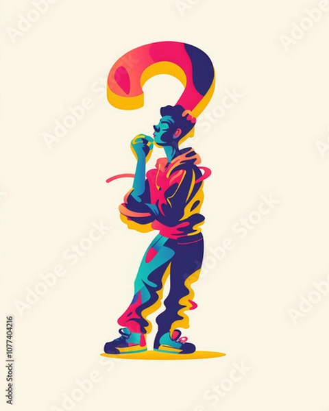 Fototapeta Illustration of a person having questions and thinking