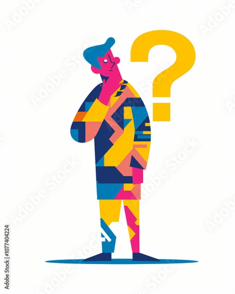 Fototapeta Illustration of a person having questions and thinking