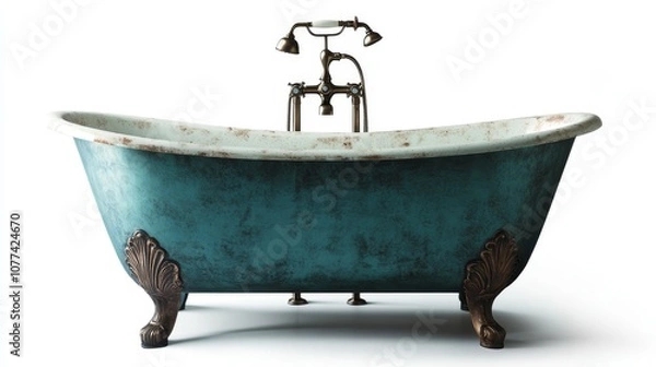 Fototapeta Free-standing vintage bathtub against a white background, isolated with a clipping path.