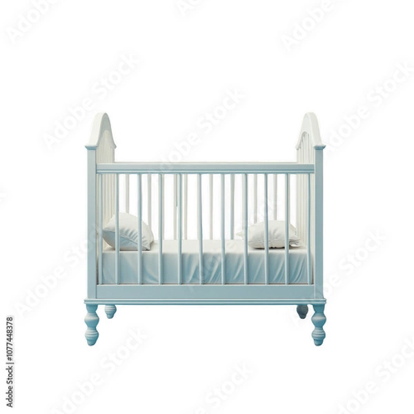 Fototapeta Elegant Wooden Baby Crib with Soft Bedding in Pastel Blue