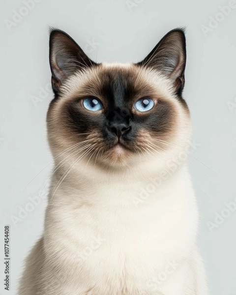 Fototapeta High-Resolution Close-Up Portrait of a Siamese Cat with Striking Blue Eyes and Detailed Fur Texture

