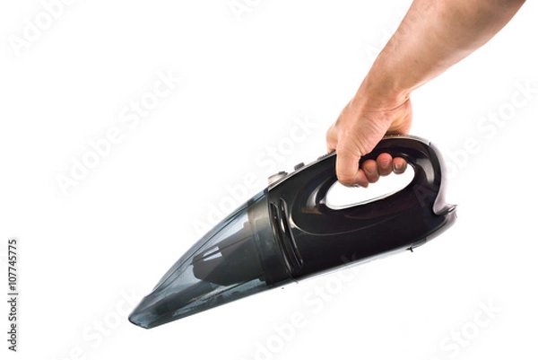 Obraz Hand hold vacuum cleaner on white background
