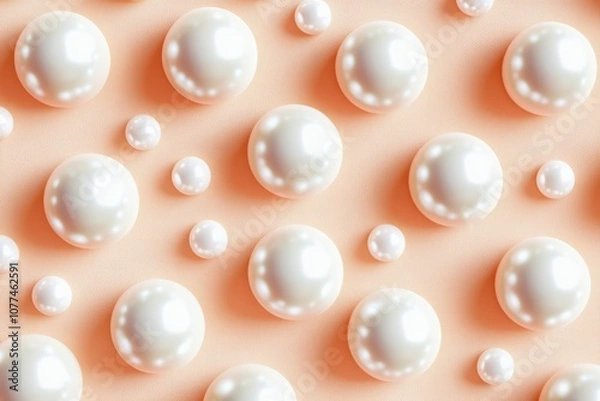 Fototapeta A top-down view of numerous white spheres on a peach-fuzz background
