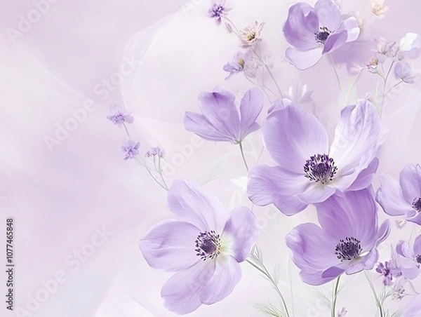 Fototapeta Delicate Purple Flowers on a Soft White Background