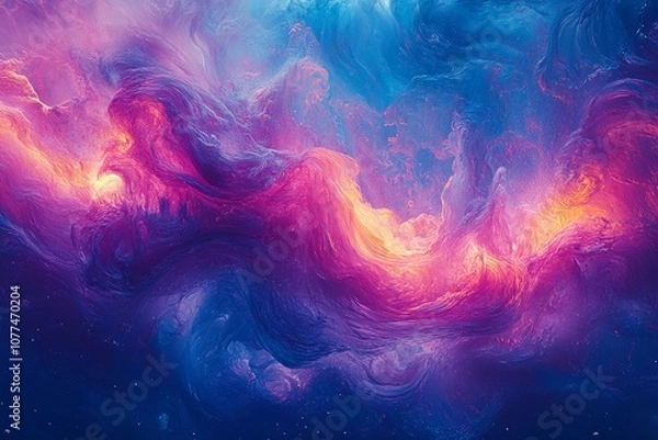 Fototapeta A surreal wave of vibrant, glowing paint swirling through space