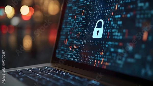 Fototapeta A laptop displaying a prompt for Enter OTP for Digital Signature with a padlock symbol enhancing multi-layered security.