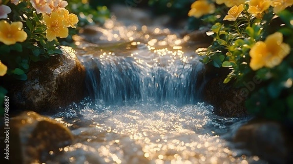 Fototapeta Tranquil Stream and Flowers
