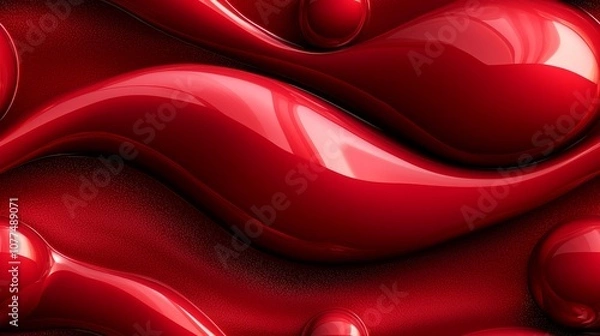 Fototapeta Glossy red abstract wavy pattern with reflective surfaces and smooth curves