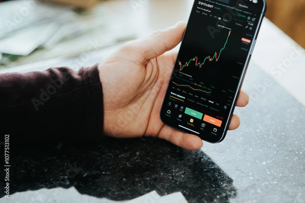 Obraz Checking Cryptocurrency Market Chart on Smartphone