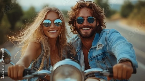 Fototapeta Smiling Couple on a Motorcycle