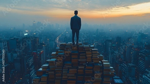 Fototapeta Man on a Mountain of Books