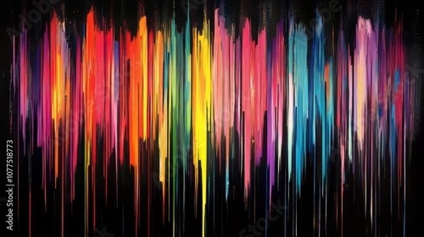 Fototapeta Colorful dripping paint forming a rainbow spectrum on black background