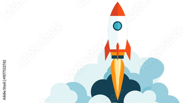 Fototapeta A dynamic rocket ascends through soft clouds, symbolizing the exciting journey of business growth and innovation
