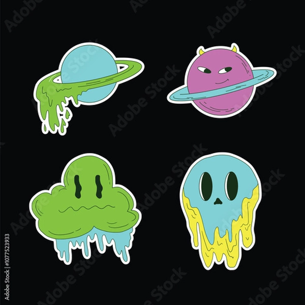 Obraz Vibrant psychedelic stickers illustration