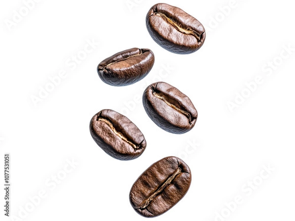 Fototapeta Brown Coffee Beans on White Background