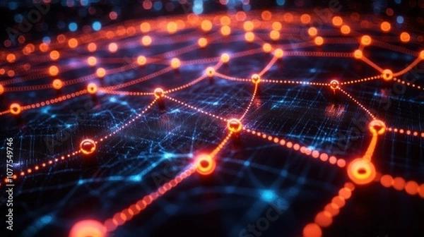 Obraz Abstract representation of interconnected nodes in a digital network.