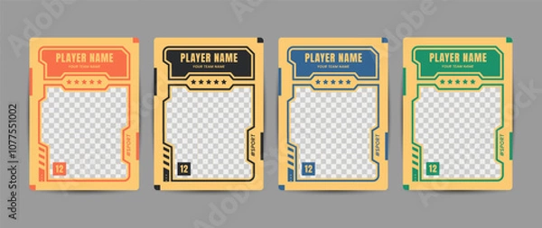 Fototapeta Collection of player frames for sports card template, Yellow frames with transparent interiors and colored borders