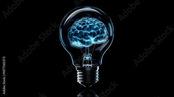 Fototapeta Creative light bulb with swirling brain-like design, representing new ideas, technology theme generative ai