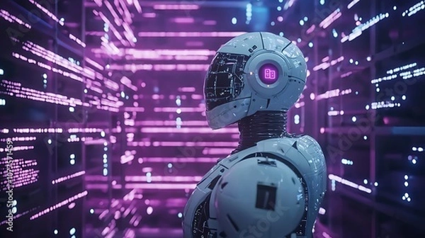 Fototapeta Artificial intelligence with machine deep learning and data mining and other modern user interface. Futuristic innovative technologies