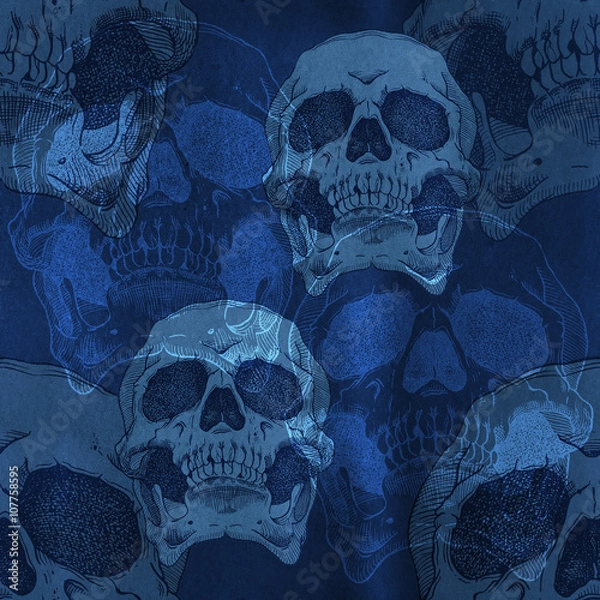 Fototapeta Terrible frightening seamless pattern with skull