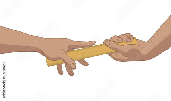 Fototapeta relay race, close-up of hands passing the baton isolated on a white background