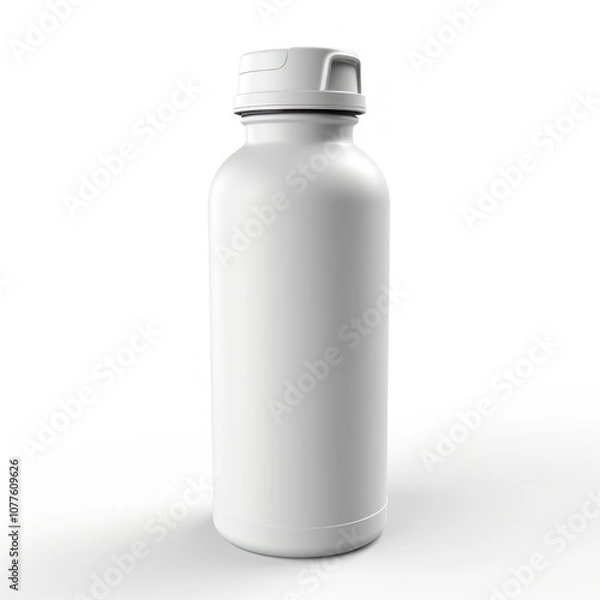 Fototapeta A simple 3D rendering of a plain white water bottle with a clean, matte surface. The bottle is centered on a white background with soft lighting.