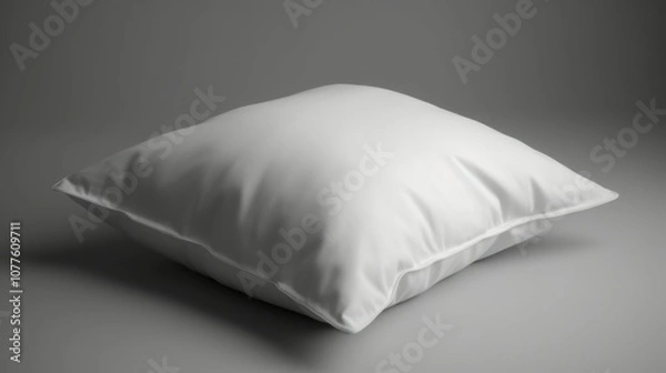 Fototapeta A simple 3D-rendered plain white cotton pillow, placed on a clean white surface with minimal shadows.
