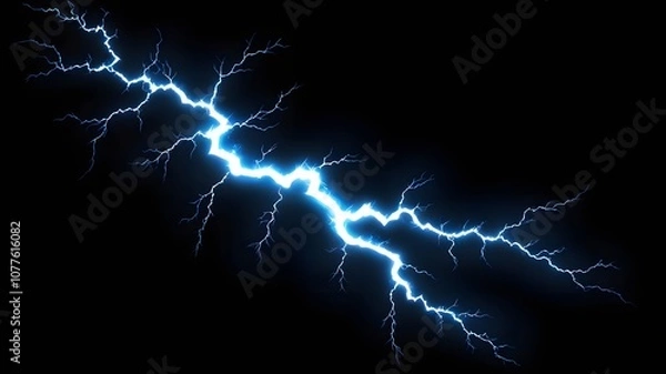 Fototapeta Electric blue lightning bolt overlay the dark background, representing energy, power, and natural force.	