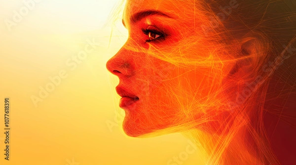 Obraz Woman's Face in Fire and Light, portrait, profile, fiery, heat, intense