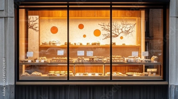 Fototapeta A Display of Delicious Pastries in a Bakery Window