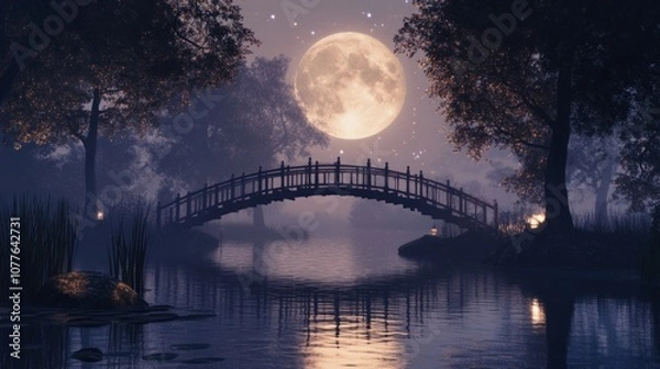 Fototapeta Enchanted Bridge Under Moonlight