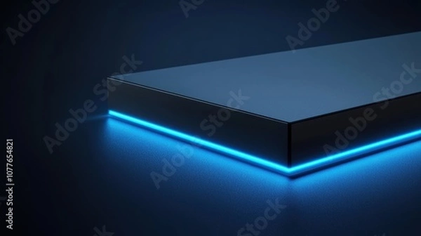 Fototapeta Sleek modern design with glowing blue edge lighting