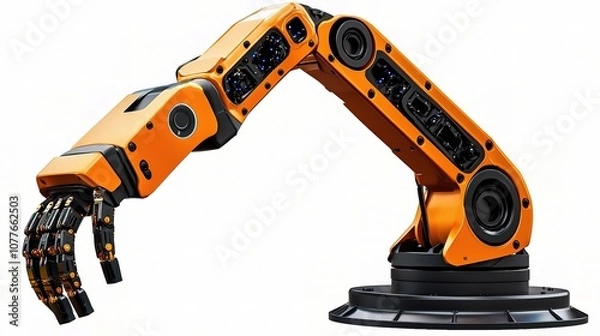 Fototapeta Advanced AI Robotic Arm Isolated on White Background with Detailed Features, Ideal for Discussing Automation, Technology, and Future Innovations