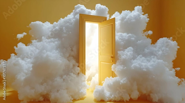 Obraz Open Door in Cloud 3D Illustration