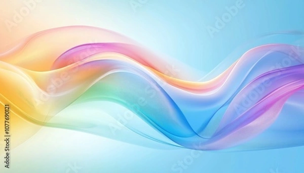 Fototapeta Tranquil Abstract Light Blue Background with Flowing Rainbow Curves, Serene Wave Pattern Design.